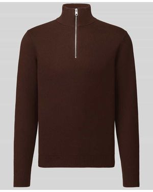 SELECTED Regular Fit Troyer aus reiner Baumwolle Modell 'DANE' - Braun