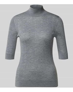 Liu Jo Slim Fit Longsleeve aus reiner Lanawolle Modell 'Maglia Costine' - Grau