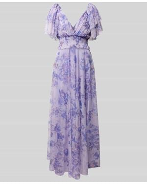 LACE & BEADS Abendkleid mit Smok-Details - Lila