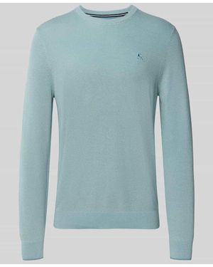 Lerros Regular Fit Strickpullover aus reiner Baumwolle mit Label-Detail - Blau