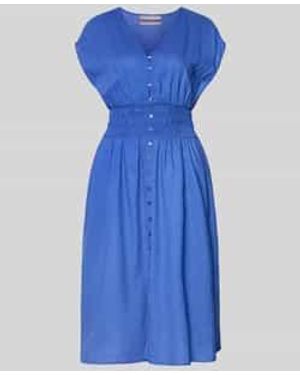 christian berg Knielange Jurk Van Linnenmix Met Knoopsluiting - Blauw