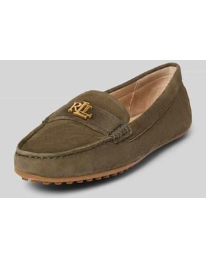 Ralph Lauren Lederslipper mit Label-Applikation Modell 'BARNSBURY' - Braun