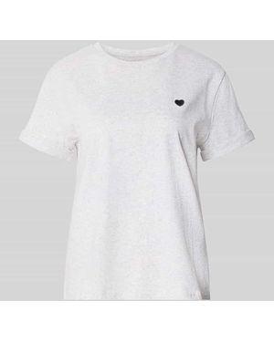 Opus Relaxed Fit T-Shirt mit Motiv-Stitching Modell 'Serz' - Weiß