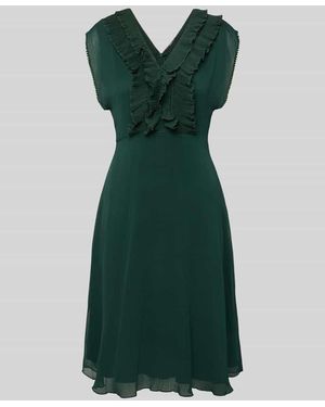 Zero Knielanges Kleid mit Rüschen und V-Ausschnitt - Grün