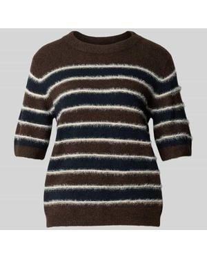 Opus Loose Fit Pullover mit Mohair-Woll-Anteil Modell 'Pimota Stripe' - Schwarz