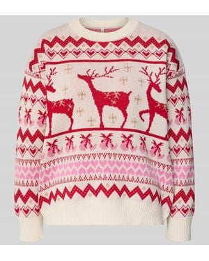 ONLY Relaxed Fit Weihnachtspullover aus Bi-Color-Strick Modell 'XMAS RAIN' - Pink