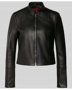HUGO Regular Fit Lederjacke mit verkürzter Passform Modell 'LASARI'' - Schwarz