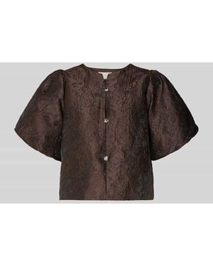 Neo Noir Kurzarmbluse mit Knopfleiste - Braun
