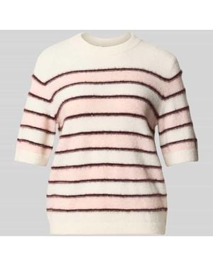 Opus Loose Fit Pullover mit Mohair-Woll-Anteil Modell 'Pimota Stripe' - Natur