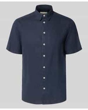 Blend Slim Fit Linnen Overhemd Met Viscose Model 'Bobby' - Blauw