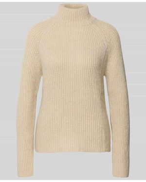 Jake*s Strickpullover in Ripp-Optik mit Stehkragen - Natur