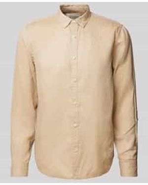 Scotch & Soda Regular Fit Linnen Overhemd Met Labelstitching - Naturel