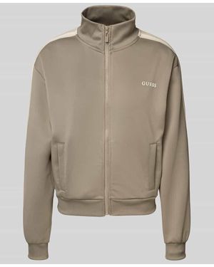 Guess Sweatjacke mit Label-Print Modell 'YARROW' - Natur