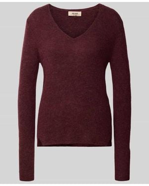 Mos Mosh Slim Fit Strickpullover aus Material-Mix mit Woll-Anteil - Rot