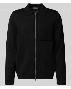 Maerz Regular Fit Strickjacke aus reiner Schurwolle mit Umlegekragen - Schwarz