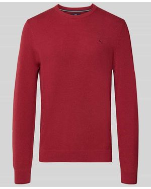 Lerros Regular Fit Strickpullover aus reiner Baumwolle mit Label-Detail - Rot