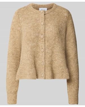 Vila Regular Fit Strickjacke mit Woll-Anteil Modell 'Bows' - Natur