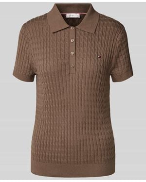 Tommy Hilfiger Regular Fit Strickshirt mit Zopfmuster - Braun