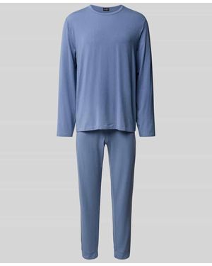 Hanro Pyjama Mit Geripptem Rundhalsausschnitt - Blau