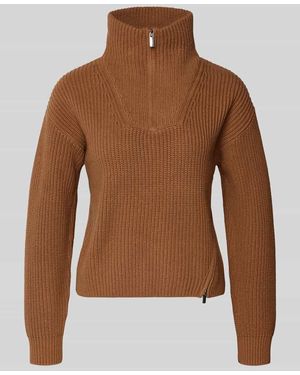 Ouí Strickpullover mit Stehkragen und Reißverschluss - Braun
