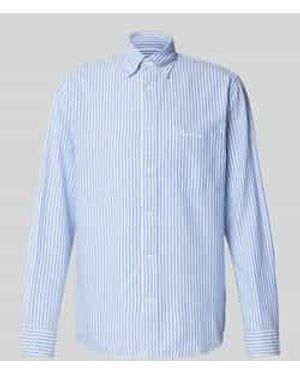 Marc O' Polo Regular Fit Vrijetijdsoverhemd Van Puur Katoen Met Streepmotief - Blauw