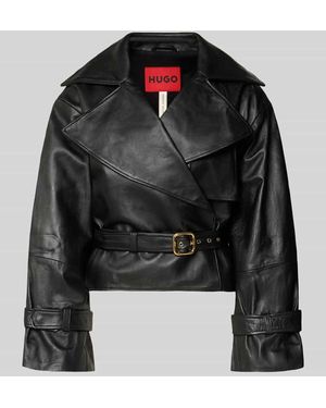 HUGO Slim Fit Lederjacke aus echtem Lammleder Modell 'LANITTE' - Schwarz