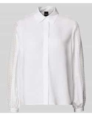 BOSS Relaxed Fit Overhemdblouse Van Mix Van Lyocell En Linnen Model 'Badora' - Wit