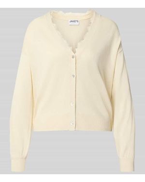 Jake*s Cardigan mit V-Ausschnitt und Spitzenbesatz - Natur