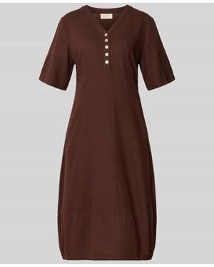 Freequent Knielanges Kleid aus Leinen-Viskose-Mix Modell 'Lava' - Braun