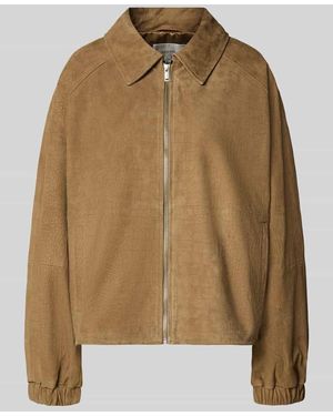 Gestuz Lederjacke aus Ziegenvelours mit Eingrifftaschen Modell 'estelle' - Braun