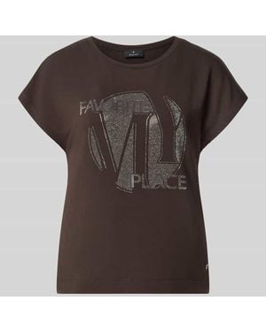 Monari T-Shirt aus Viskose-Mix mit Ziersteinbesatz - Braun