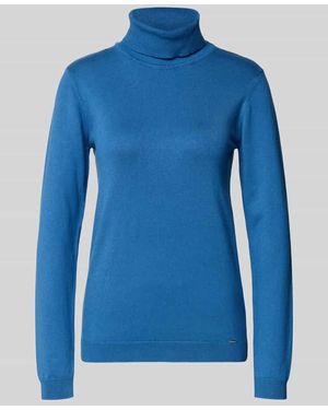 MORE&MORE Rollkragenpullover aus Viskose-Mix mit Label-Detail - Blau