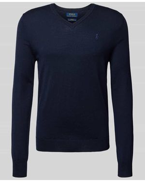Polo Ralph Lauren Strickpullover aus Merinowolle mit V-Ausschnitt - Blau