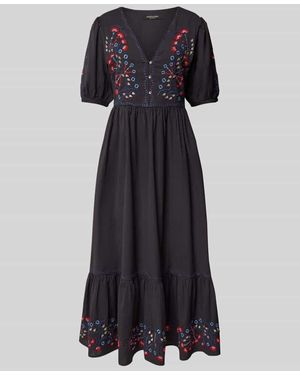 Scotch & Soda Midikleid aus Baumwoll-Leinen-Mix mit V-Ausschnitt - Schwarz