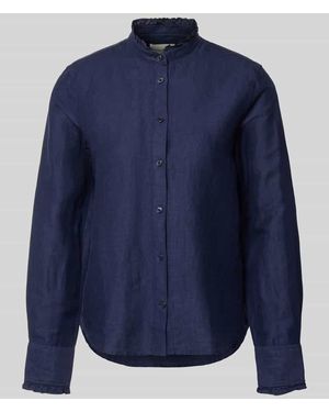 GANT Regular Fit Bluse aus Leinen-Baumwoll-Mix mit Stehkragen - Blau