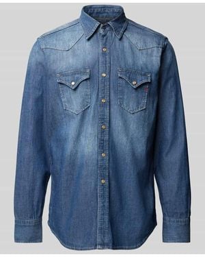 Replay Regular Fit Jeanshemd mit aufgesetzten Brustpattentaschen - Blau