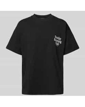 Another Cotton Lab Oversized T-Shirt Met Statementprint, Model 'Sunday Running Club' - Zwart
