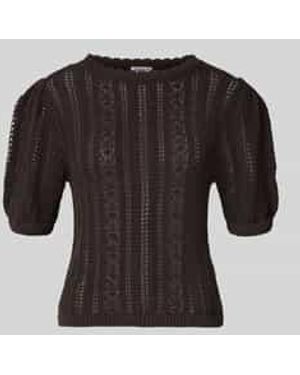 Jake*s Gebreid Shirt Met Ronde Hals En Golvende Zoom - Zwart