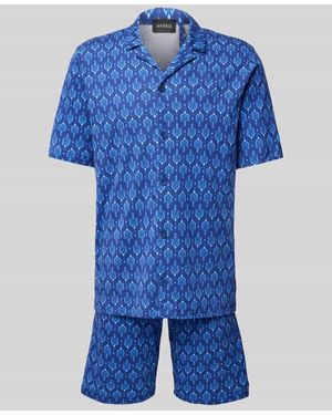 Hanro Pyjama Mit Eingrifftaschen Modell 'Night&Day' - Blau