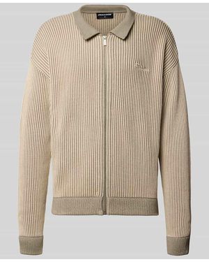 PEGADOR Strickjacke mit Umlegekragen und Label-Stitching - Natur