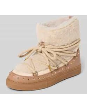 Inuikii Snowboots Van Leer Met Teddybont, Model 'Curly Rock' - Naturel