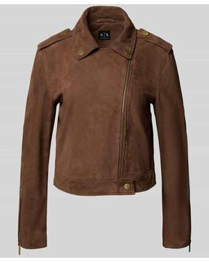 ARMANI EXCHANGE Lederjacke mit Umlegekragen und Reißverschluss - Braun