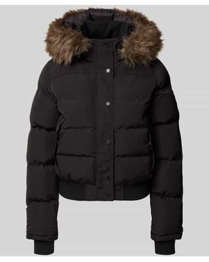 Superdry Steppjacke mit Kapuze und Kunstfell Modell 'EVEREST BOMBER' - Schwarz