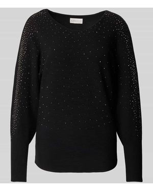 Apricot Strickpullover mit Ziersteinbesatz - Schwarz