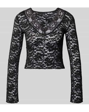 ONLY Slim Fit Langarmshirt in Spitzen-Mesh-Optik Modell 'NIKKA' - Schwarz
