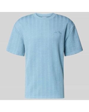 Les Deux T-Shirt mit Strukturmuster und Rundhalsausschnitt - Blau