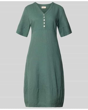 Freequent Knielanges Kleid aus Leinen-Viskose-Mix Modell 'Lava' - Grün