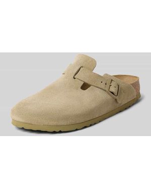 Birkenstock Hausschuhe aus Leder mit Dornschließe Modell 'Boston' - Natur