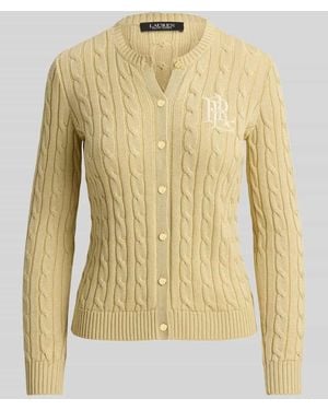 Ralph Lauren Regular Fit Strickjacke aus reiner Baumwolle mit Logo-Stitching - Gelb