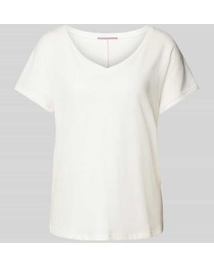 QS Leinen-T-Shirt Mit V-Ausschnitt - Weiß